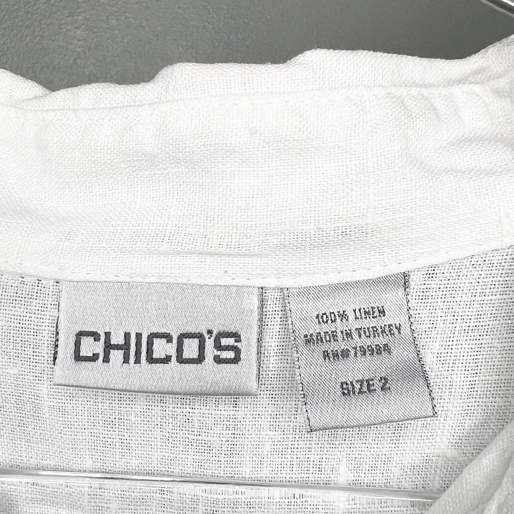 CHICO'S Linen Short Sleeve Button Front Shirt Womens - Picture 4 of 8